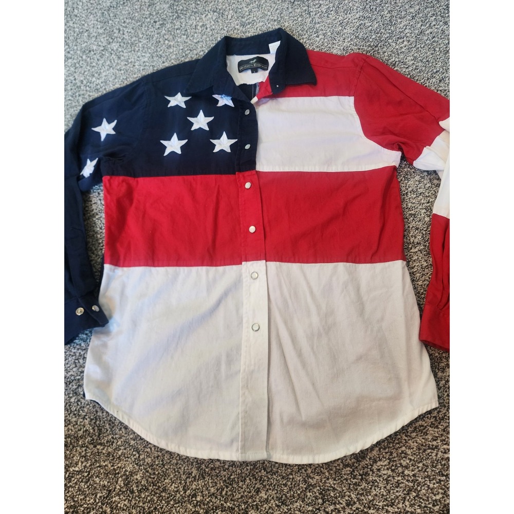 Western Express Pearl Snap Shirt Mens Large USA Flag Cowboy Patriotic